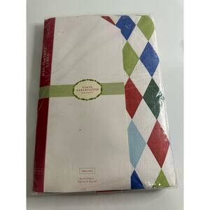 Vintage NWT New Christmas Oblong Tablecloth  Harlequin Vinyl back 84 x 60